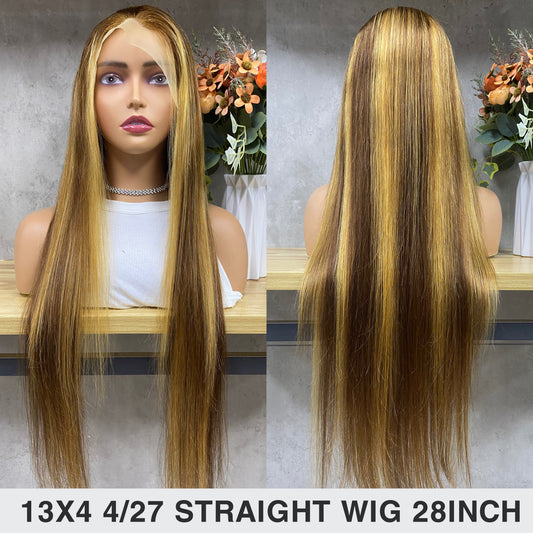 Piano 13x4 Lace Frontal Remy Human Hair Straight Long Hair Wigs