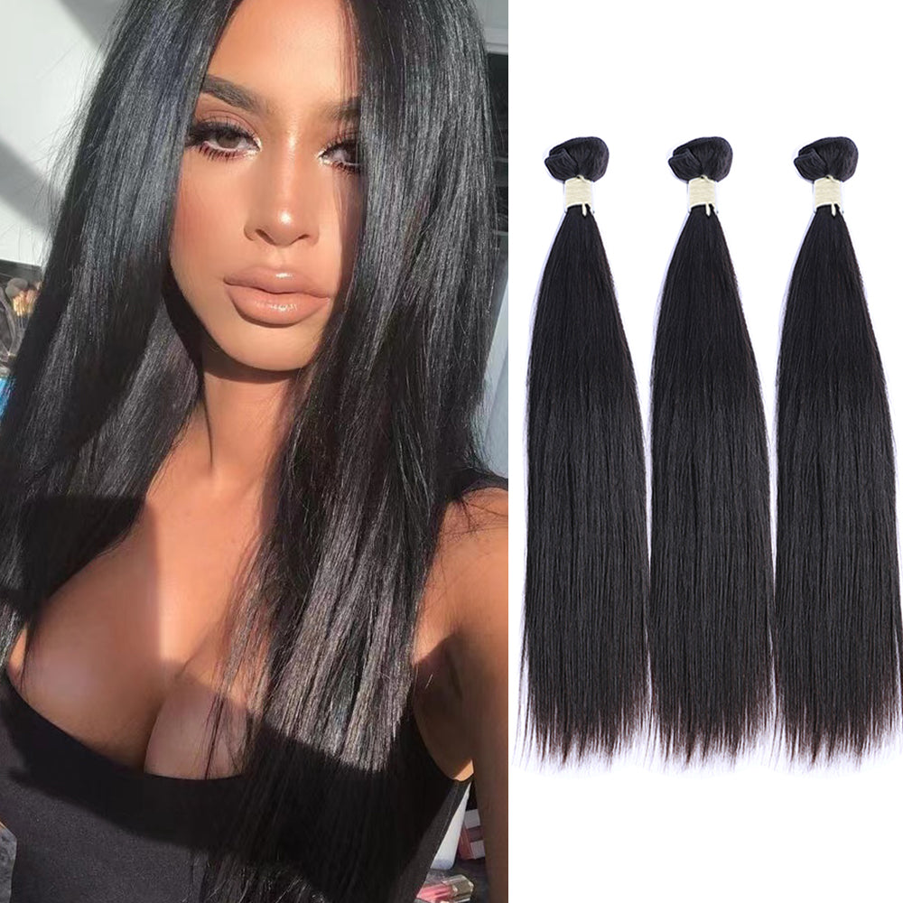 Straight Virgin Human Hair 3 Bundles Natural Black