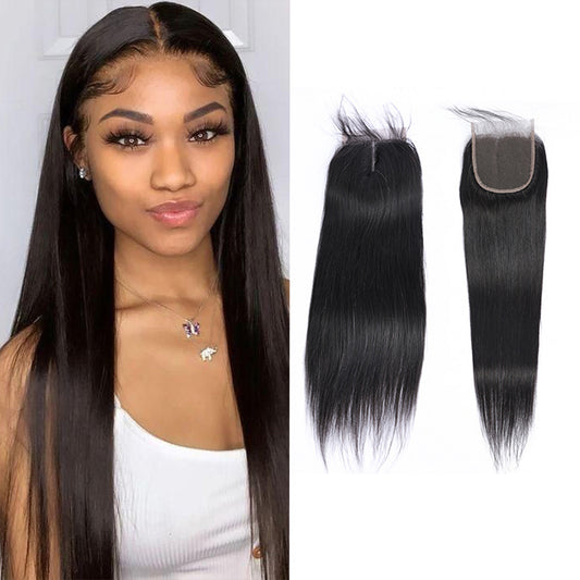 Straight 100% Human Hair 4x4 Lace Closure Natural Black