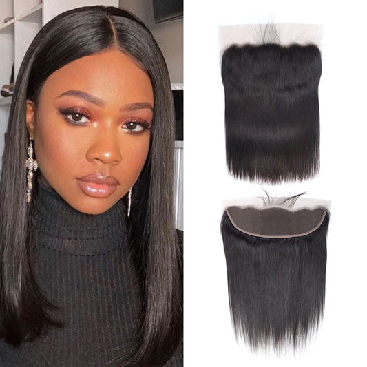 Straight 100% Human Hair 13x4 Lace Frontal Natural Black