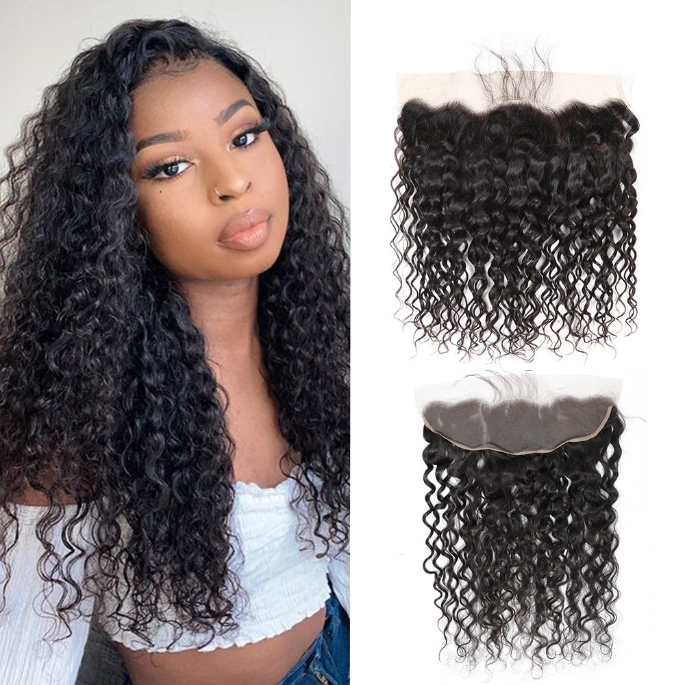 Water Wave 100% Human Hair 13x4 Lace Frontal Natural Black