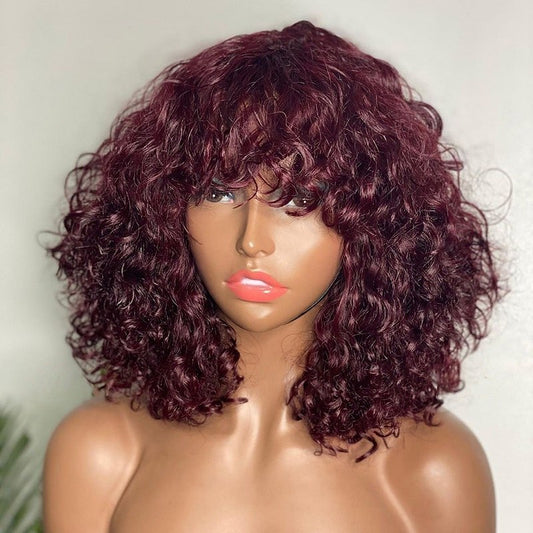 Wine Color Virgin Hair Water Wave Bob Wig