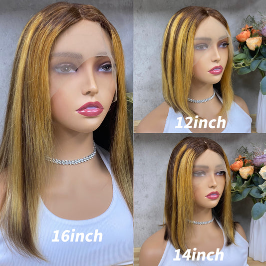 Special Piano Remy Human Hair Straight T-Part Frontal Wigs