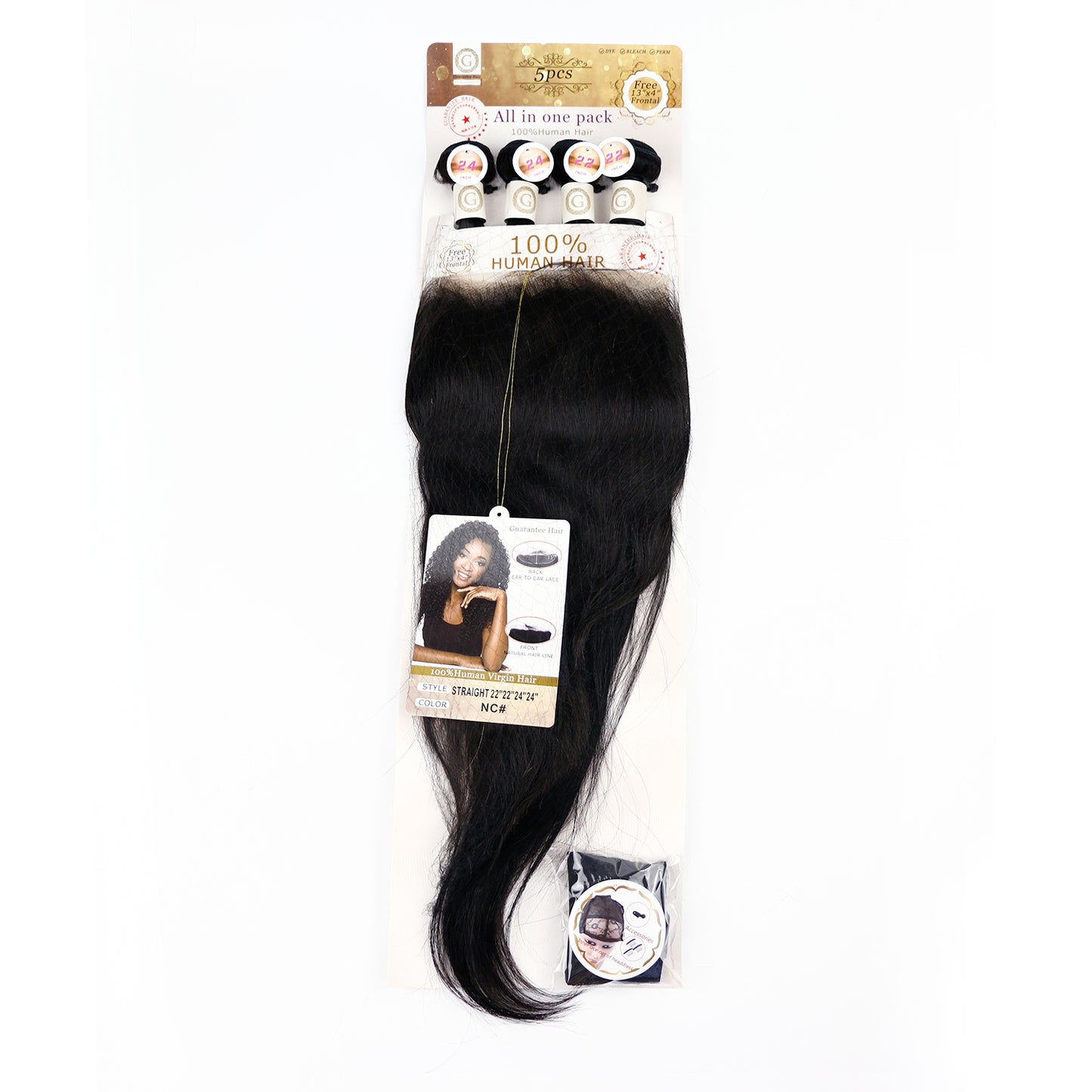 Natural Black Straight 4 Bundles With 13x4 Lace Frontal Packet Hair（5PCS）