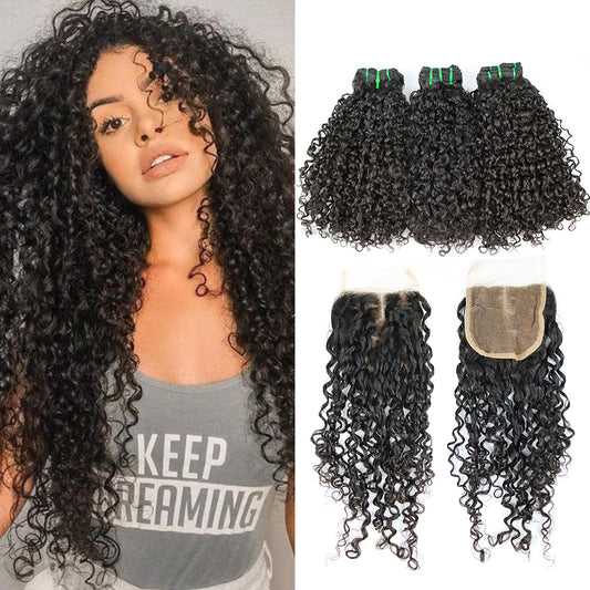 1b# Pissy One Fumi Hair 3 Bundles With 4x4 Lace Closure