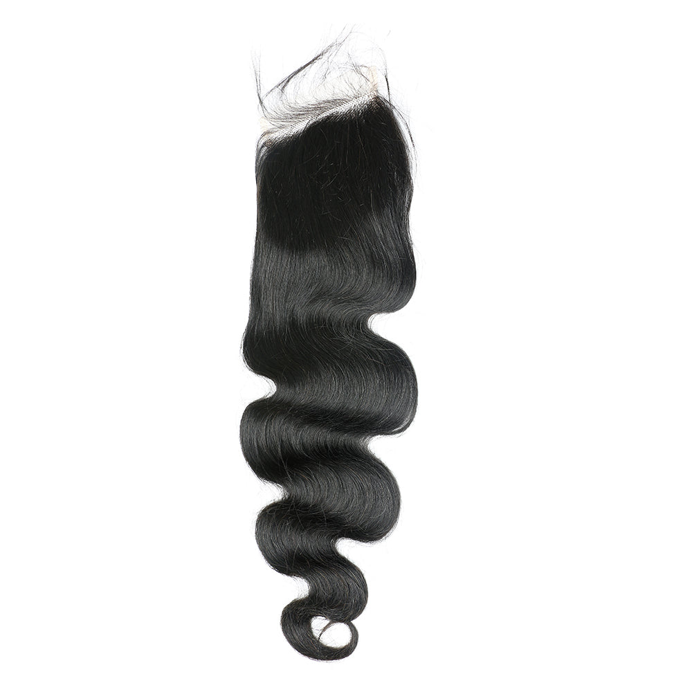 Body Wave Remy Human Hair 3 Bundles With 4x4 Lace Closure Natural Black