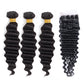 Deep Wave 100% Human Hair 3 Bundles With 4x4 Lace Closure Natural Black