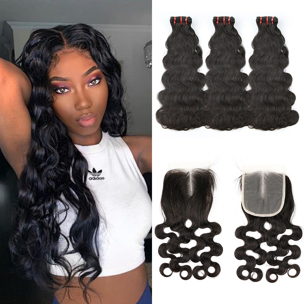 1b# Body Wave Fumi Hair 3 Bundles With 4x4 Lace Closure