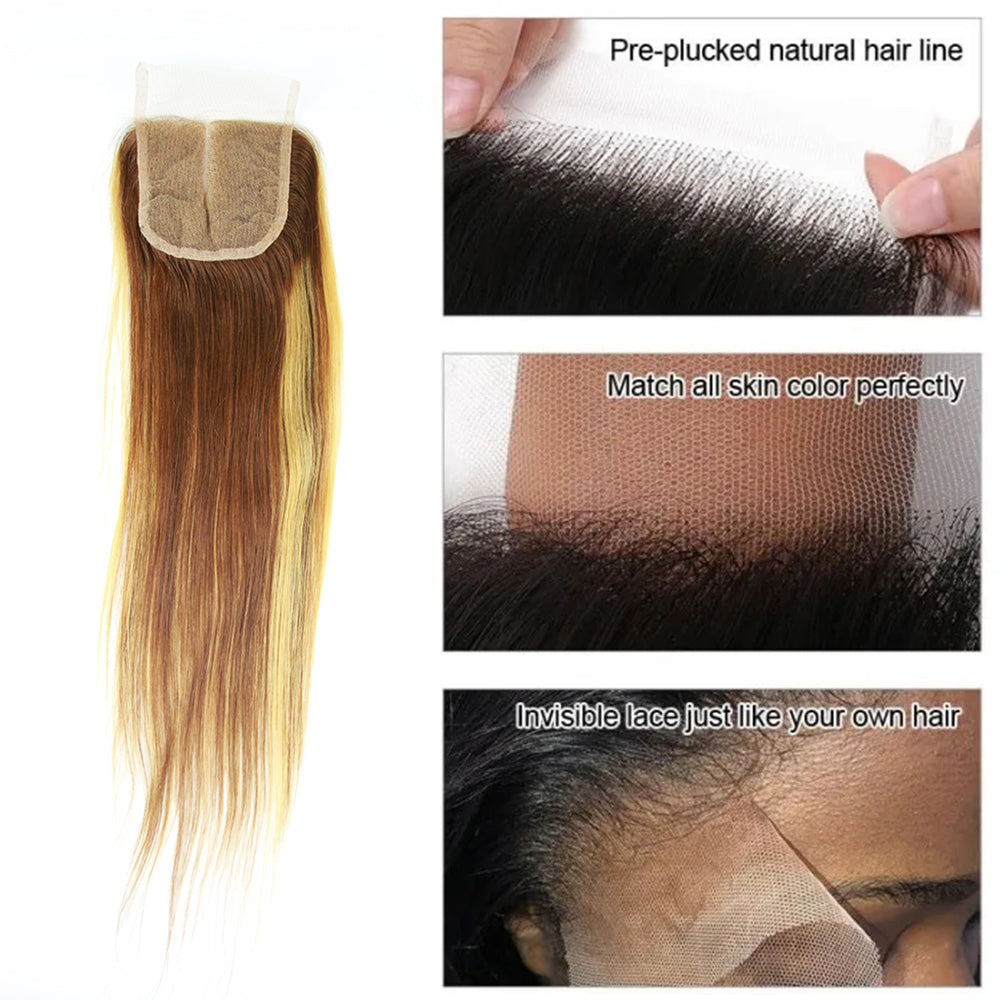 4/27# Straight Fumi Hair 4x4 Lace Closure Natural Black