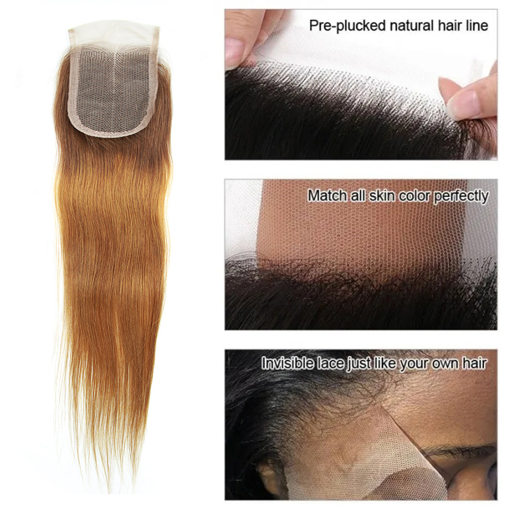 4/30# Straight Fumi Hair 4x4 Lace Closure Natural Black