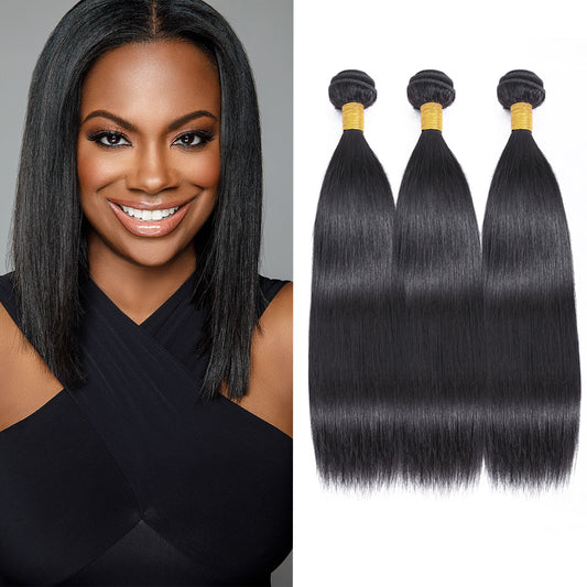 Straight 100% Human Hair 3 Bundles Natural Black