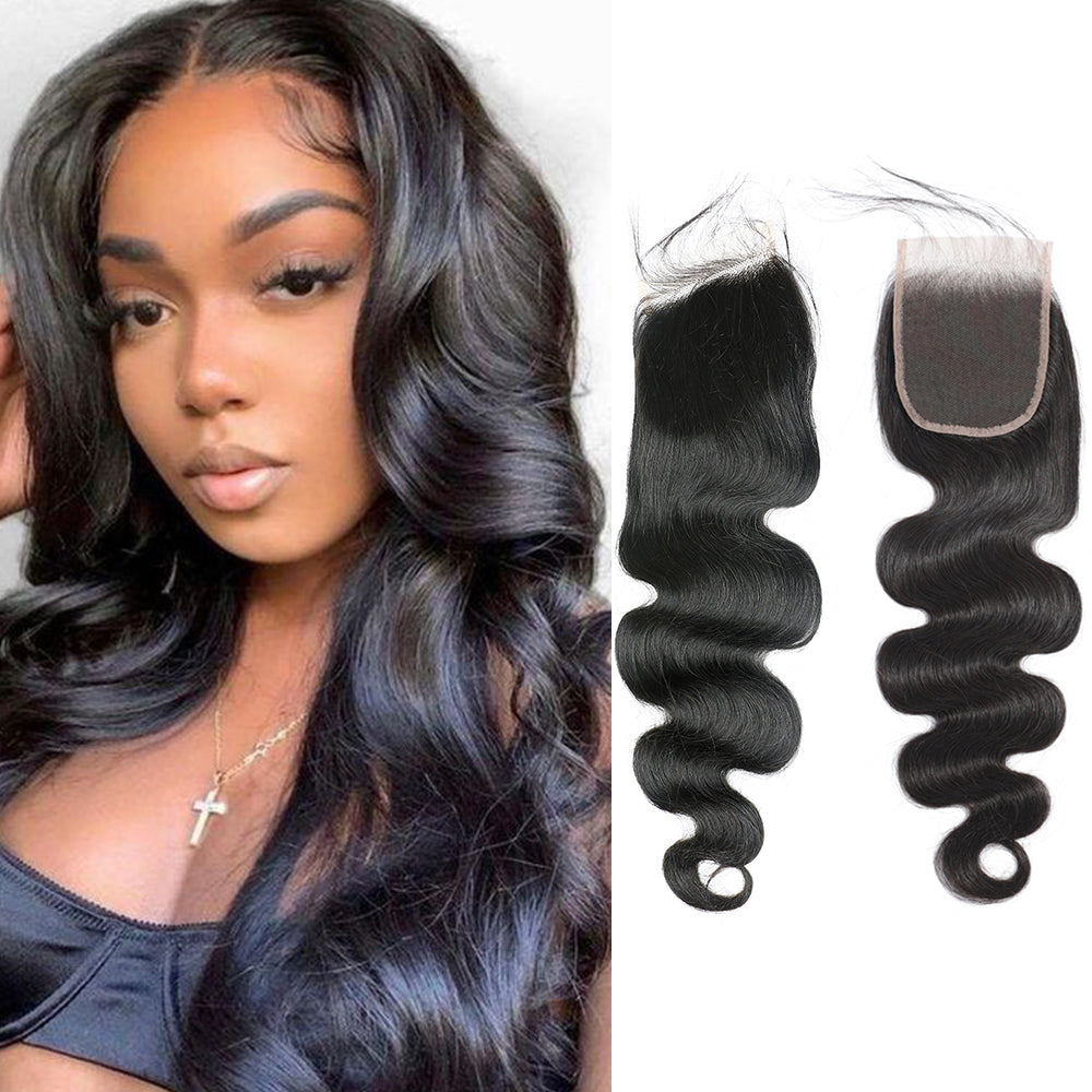 Body Wave 100% Human Hair 4x4 Lace Closure Natural Black