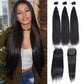 Straight Virgin Human Hair 3 Bundles With 4x4 Lace Closure Natural Black