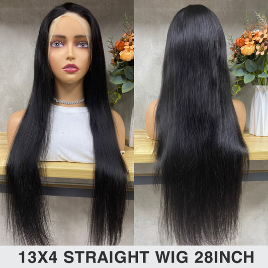 Nature 13x4 Lace Frontal Remy Human Hair Straight Long Hair Wigs