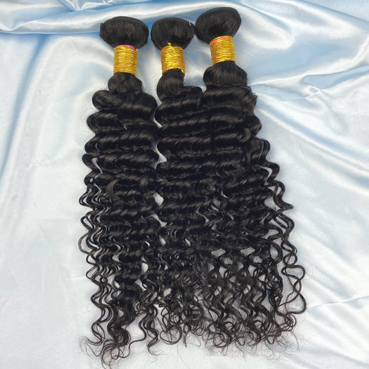 Deep Wave 100% Human Hair 3 Bundles Natural Black