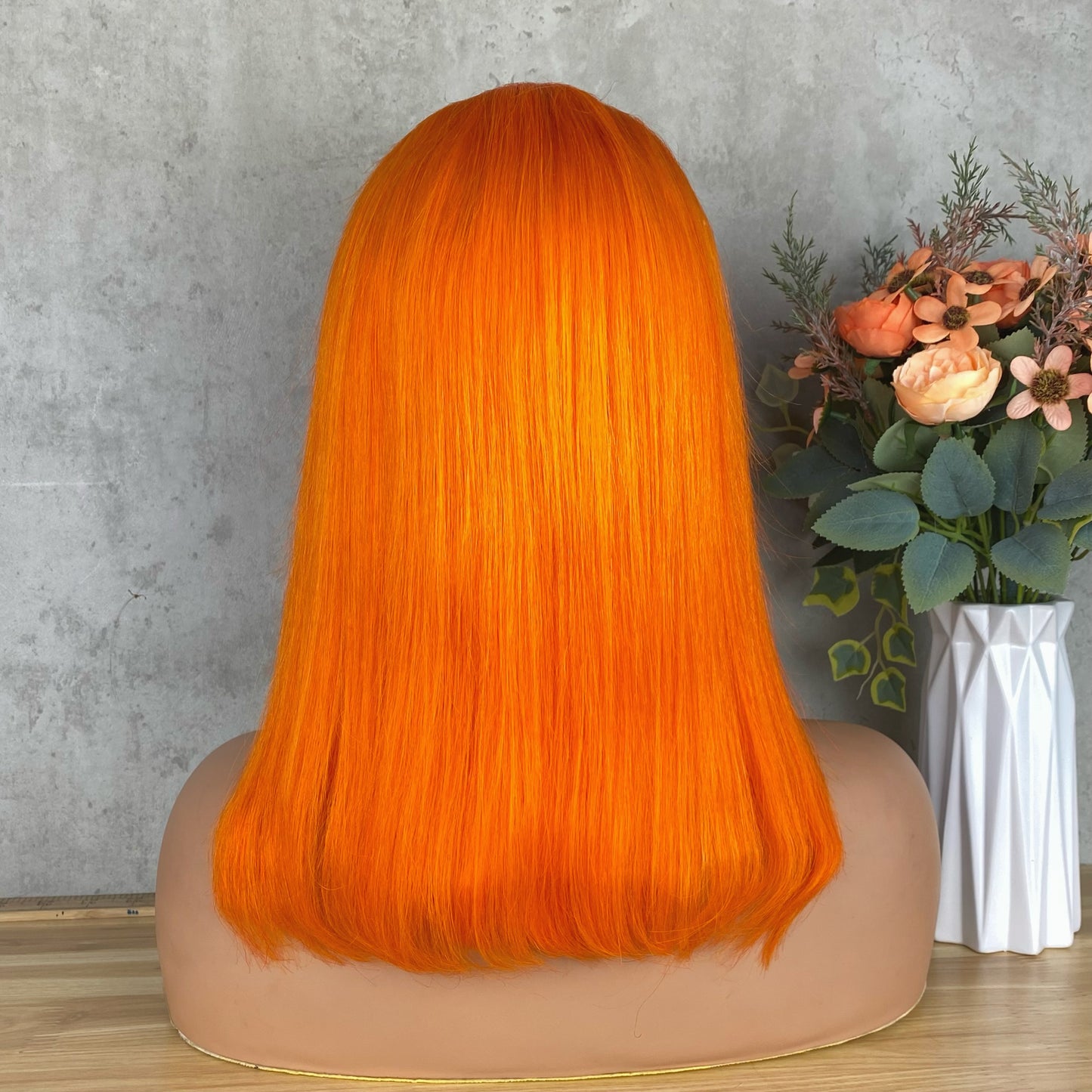 Special Remy Human Color Hair Staight Orange Bob Wig