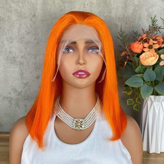 Special Remy Human Color Hair Staight Orange Bob Wig