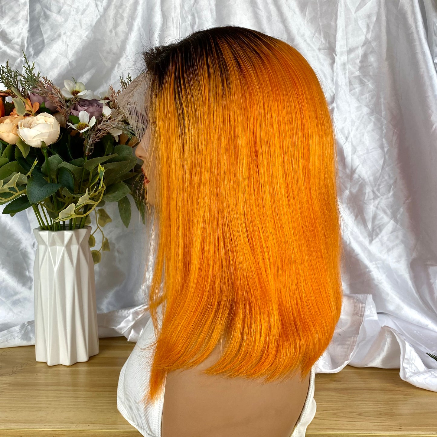 Special Remy Human Color Hair Nature/Orange Bob Wig