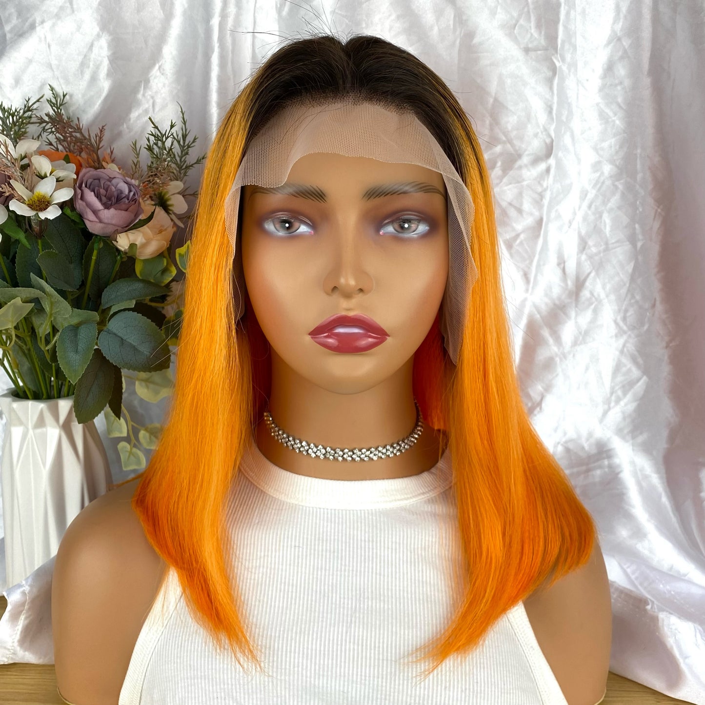 Special Remy Human Color Hair Nature/Orange Bob Wig