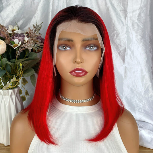 Special Remy Human Color Hair Nature/Red Bob Wig