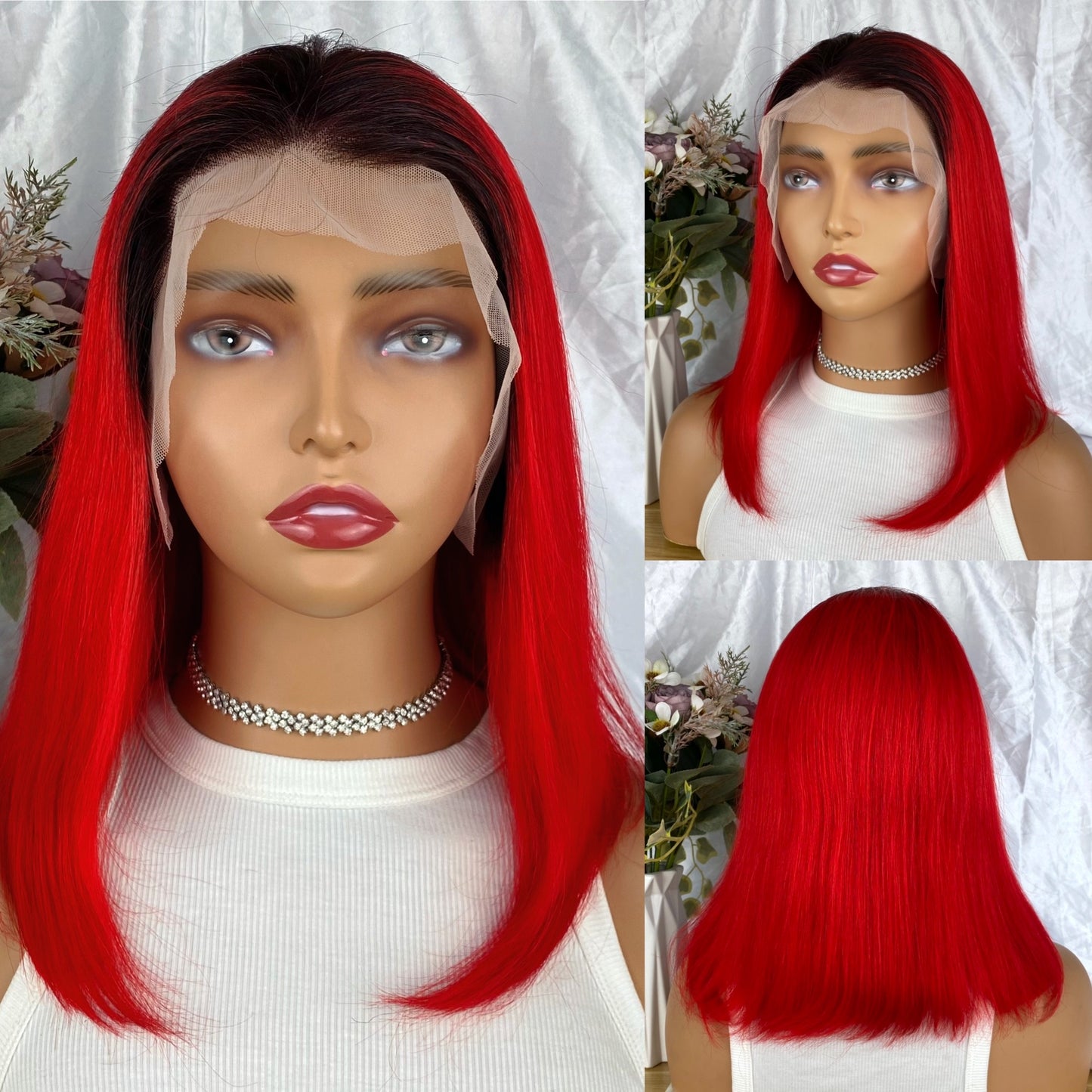 Special Remy Human Color Hair Nature/Red Bob Wig