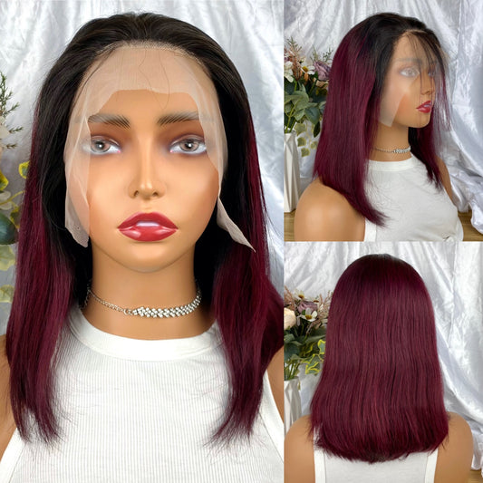 Special Remy Human Color Hair Nature/Burgundy Bob Wig