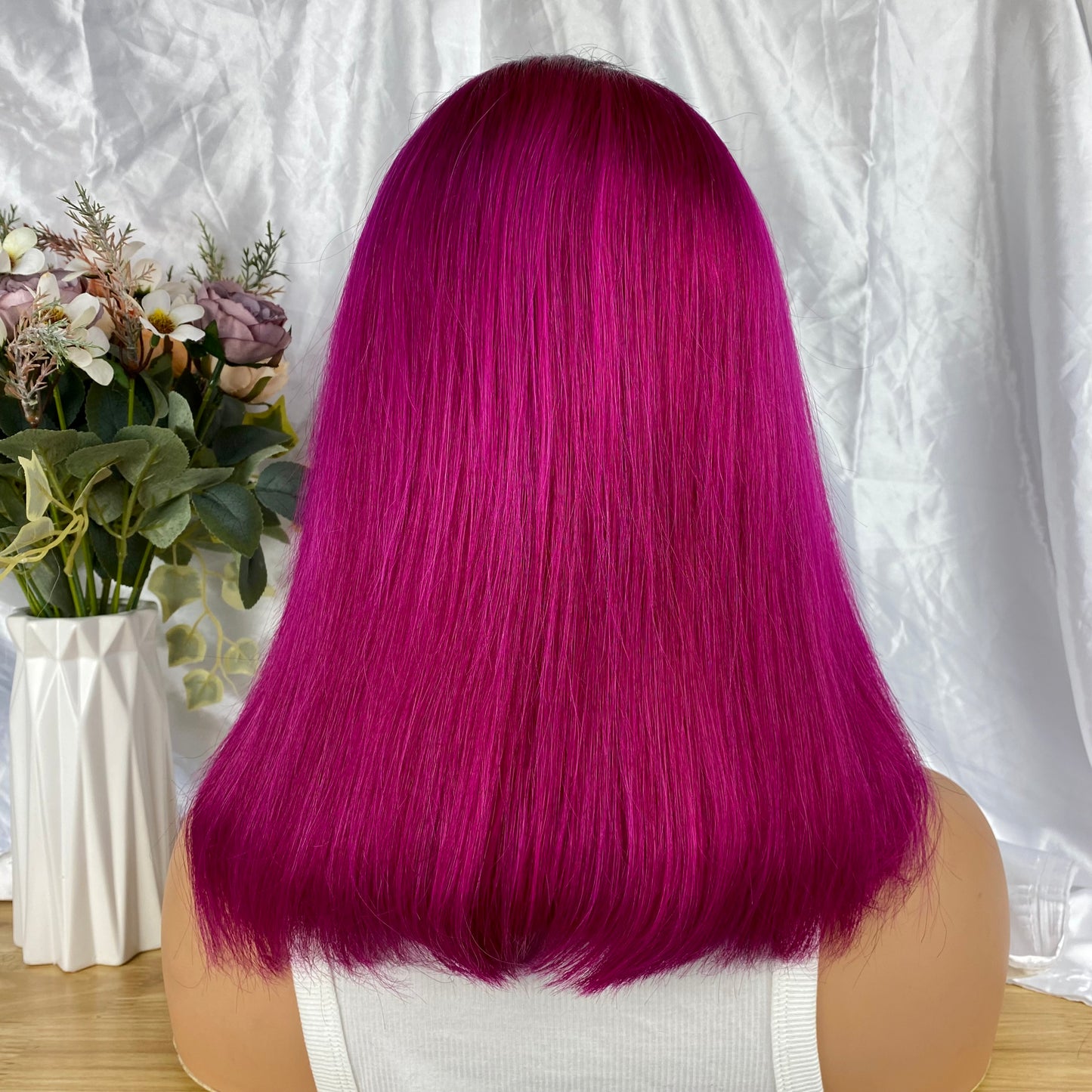 Special Remy Human Color Hair Nature/Fuchsia Bob Wig