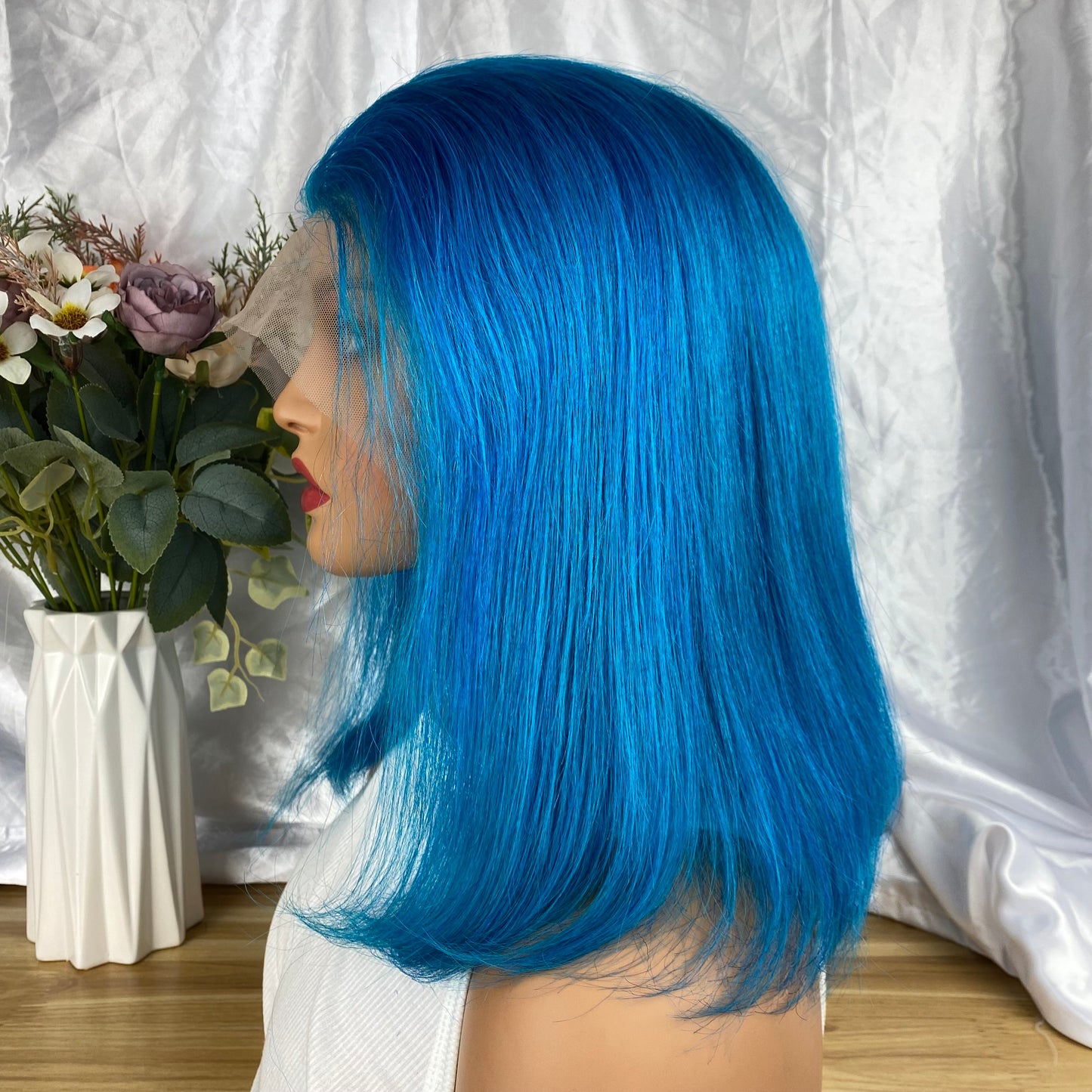 Special Remy Human Color Hair Staight Blue Bob Wig