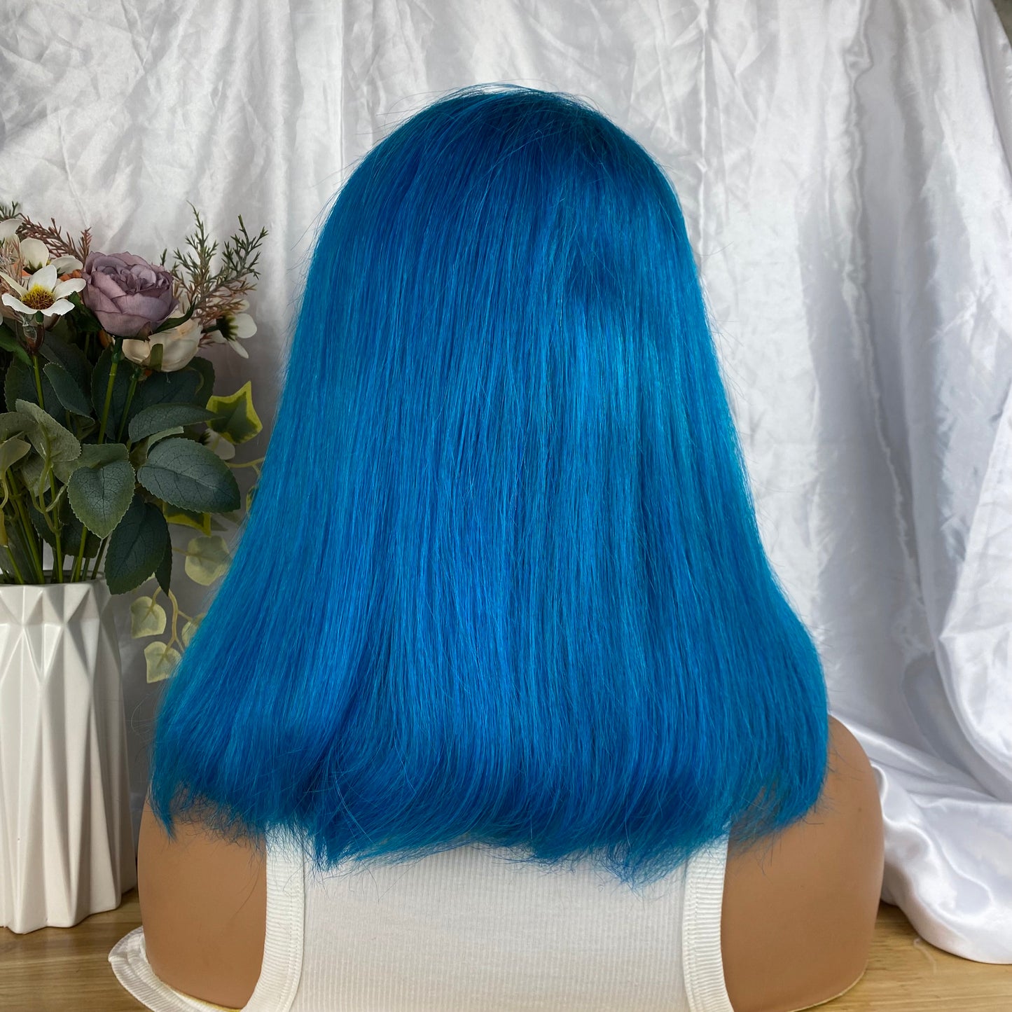 Special Remy Human Color Hair Staight Blue Bob Wig