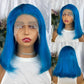 Special Remy Human Color Hair Staight Blue Bob Wig