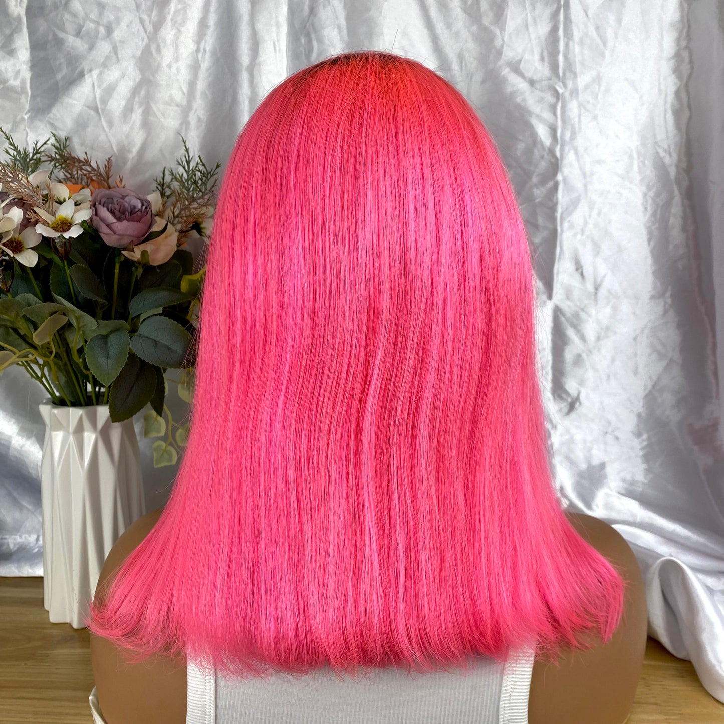 Special Remy Human Color Hair Nature/Pink Bob Wig