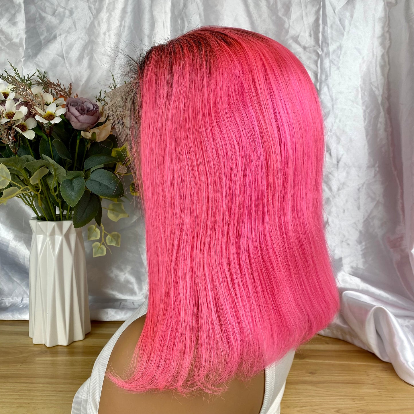 Special Remy Human Color Hair Nature/Pink Bob Wig