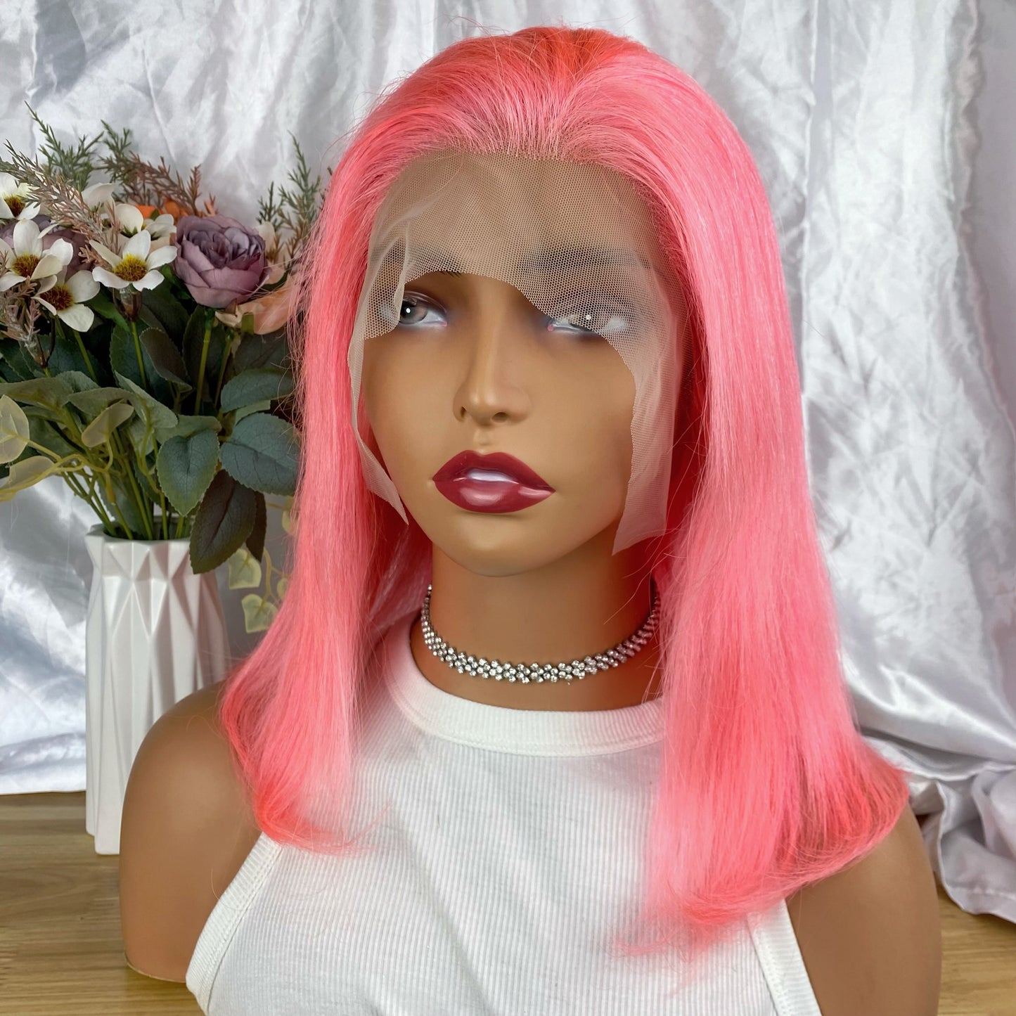 Special Remy Human Color Hair Pink Bob Wig