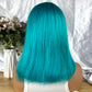 Special Remy Human Color Hair Staight Sea Blue Bob Wig