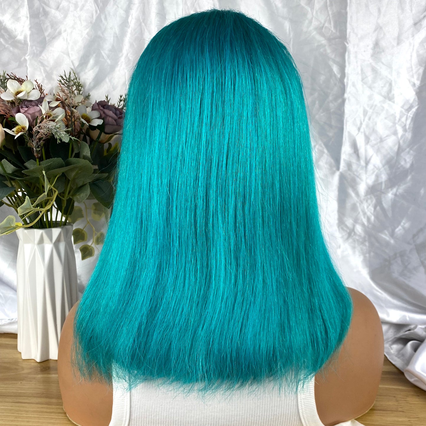 Special Remy Human Color Hair Staight Sea Blue Bob Wig