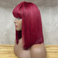 Wine Fumi Human Hair Straight Fringe Wigs