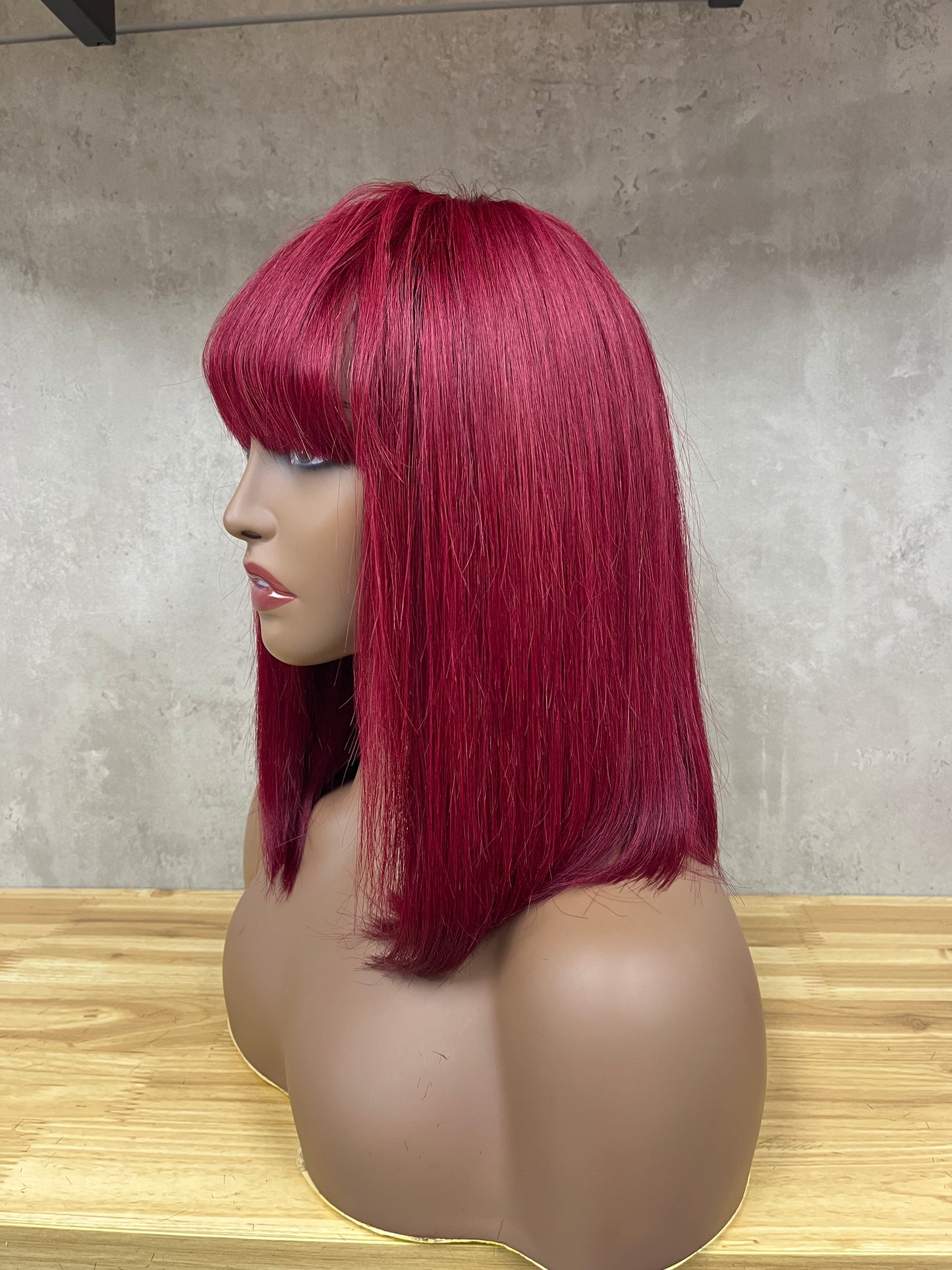 Wine Fumi Human Hair Straight Fringe Wigs