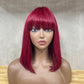 Wine Fumi Human Hair Straight Fringe Wigs