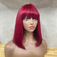 Wine Fumi Human Hair Straight Fringe Wigs