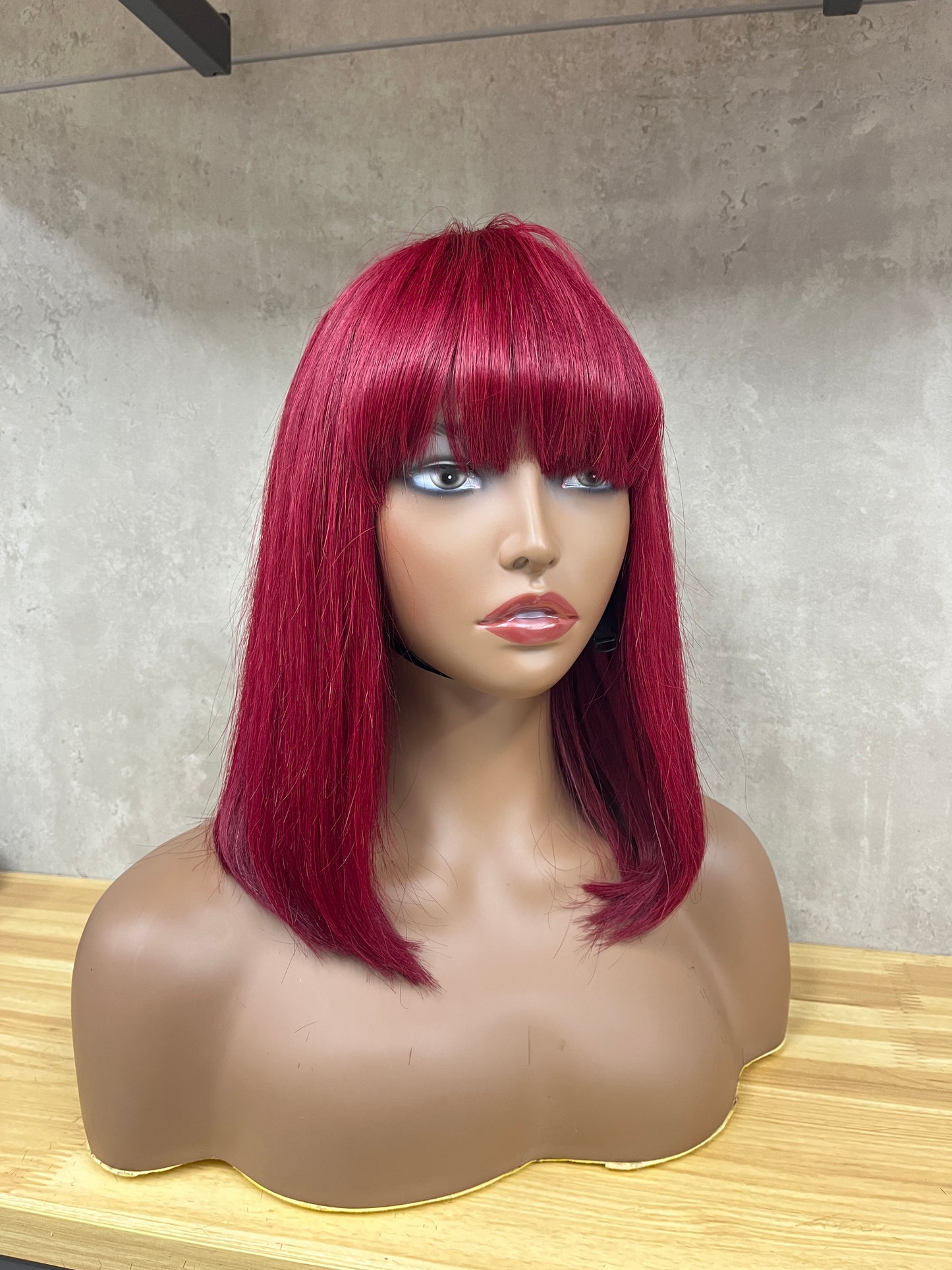 Wine Fumi Human Hair Straight Fringe Wigs