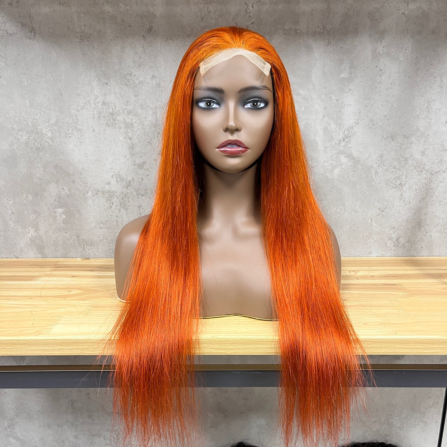 P350 Orange 4x4 Lace Remy Human Hair Straight Closure Wigs