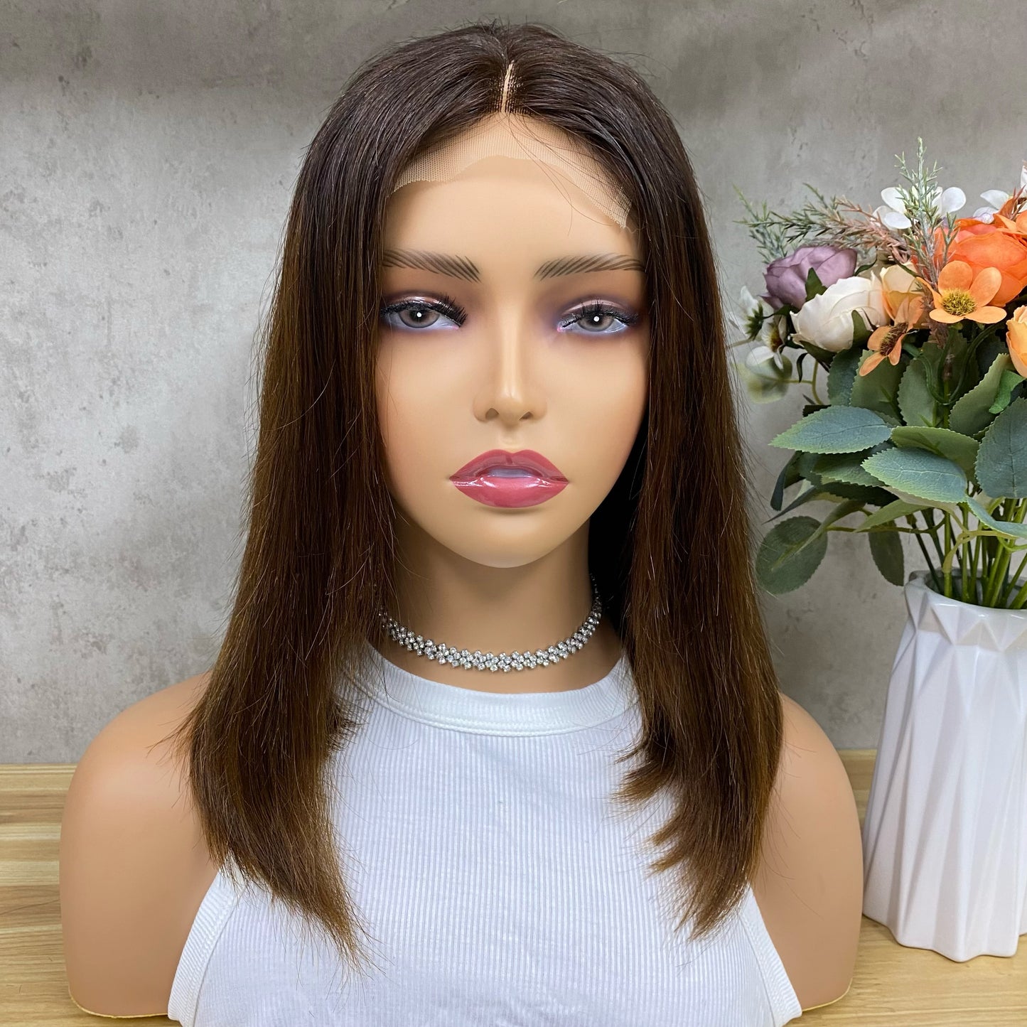 Mix Honey Brown 4x4 Lace Fumi Human Hair Straight Bob Wigs