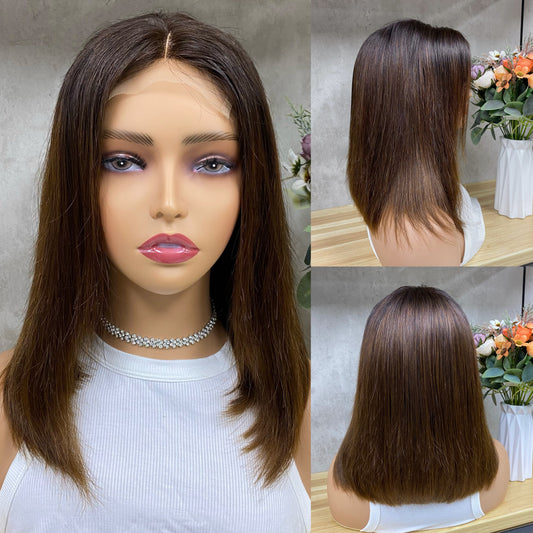 Mix Honey Brown 4x4 Lace Fumi Human Hair Straight Bob Wigs