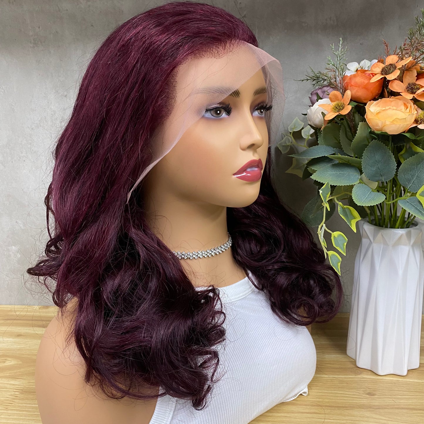 Wine 13x4 Lace Remy Human Hair Bouncy Curly Wigs