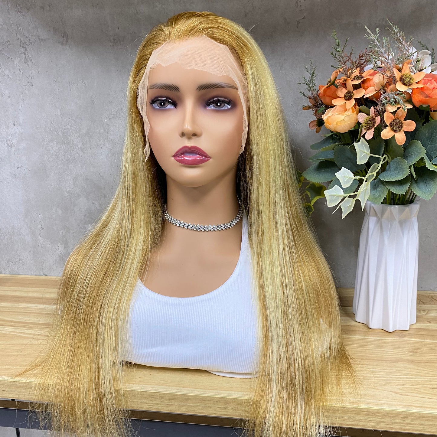 High Quality Mix Brown Blonde 13x4 Lace Frontal Remy Human Hair Straight Wigs