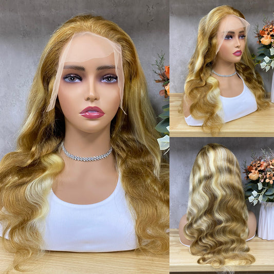 High Quality Mix Brown Blonde 13x4 Lace Frontal Remy Human Hair Body Wave Wigs