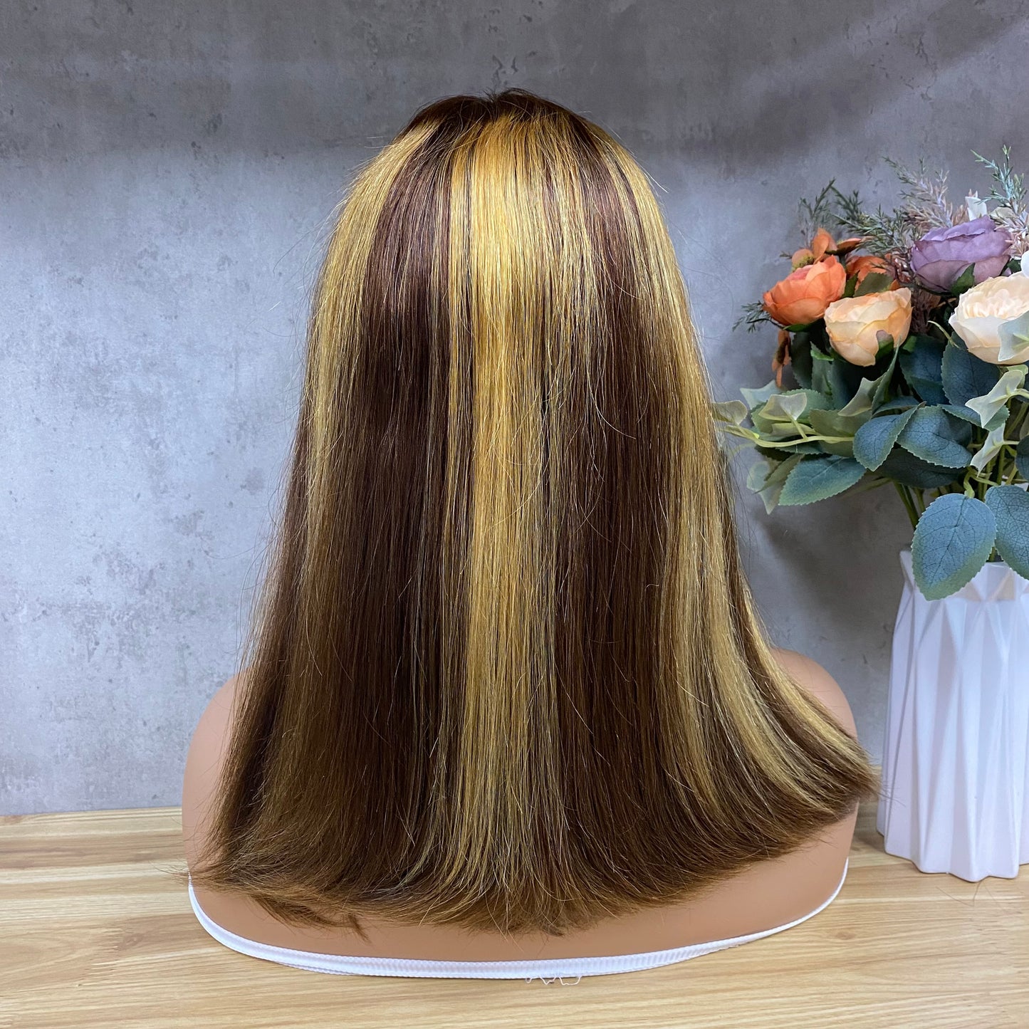 Special Piano Remy Human Hair Straight T-Part Frontal Wigs