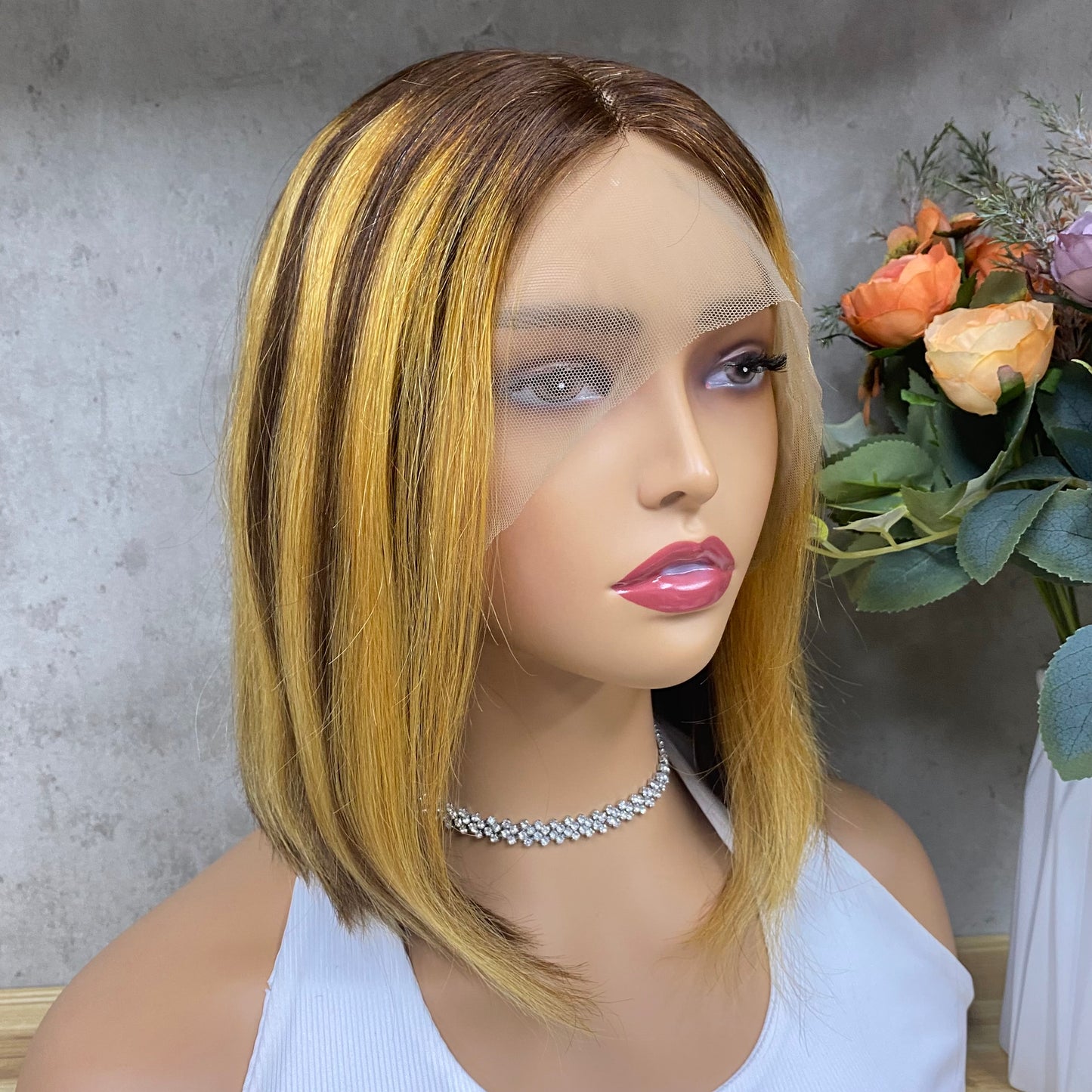 Special Piano Remy Human Hair Straight T-Part Frontal Wigs