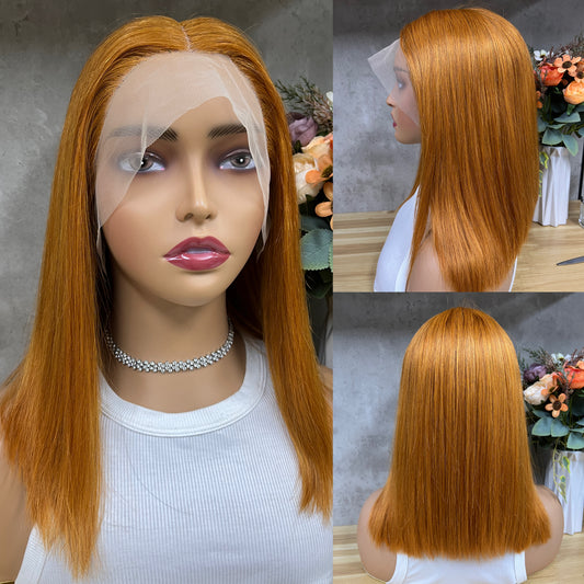 Special Orange T-Part Frontal Remy Human Hair Straight Hair Bob Wigs