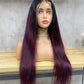 High Quality Omber Burgundy Remy Human Hair 13x4 Lace Frontal Straight Long Hair Wigs